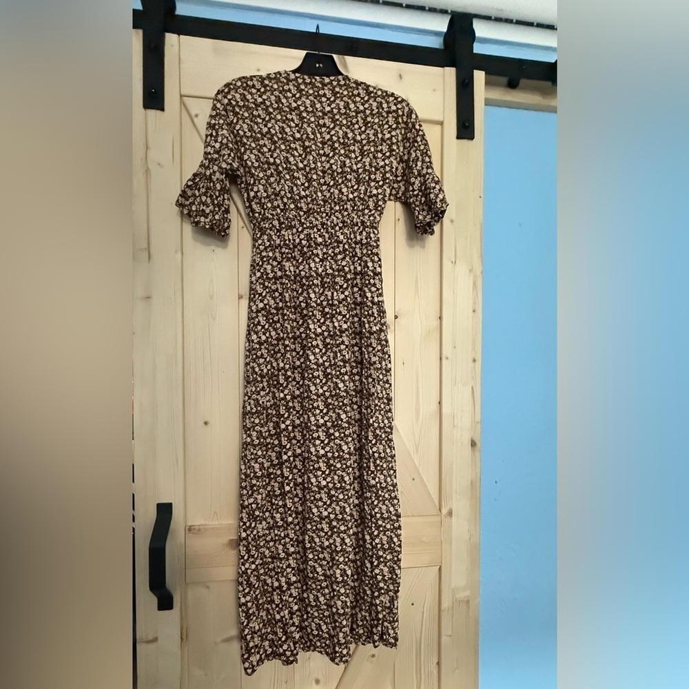 LunaChix Floral Tie-Front Maxi Dress - Boho Short Ruffle Sleeve - XS - Picture 11 of 13